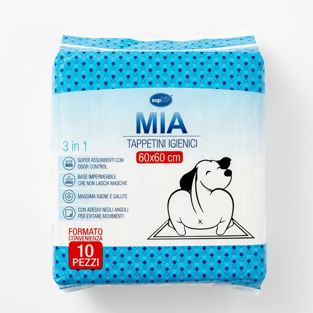 Mia - Tappetini Igienici con Adesivo 60x60 Cm Confezione 10 Pezzi