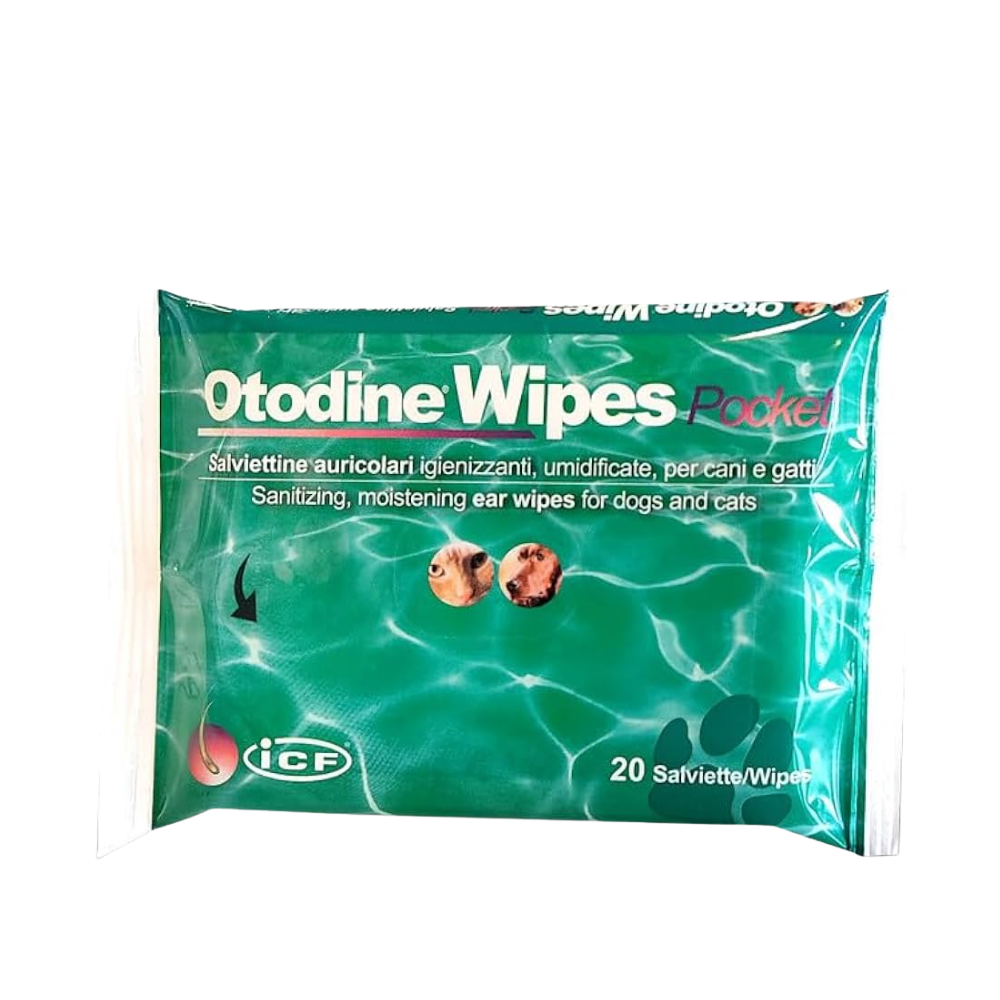 Otodine - Wipes Pocket Salviettine Auricolari per Cani e Gatti con Clorexidina Confezione 20 Pezzi