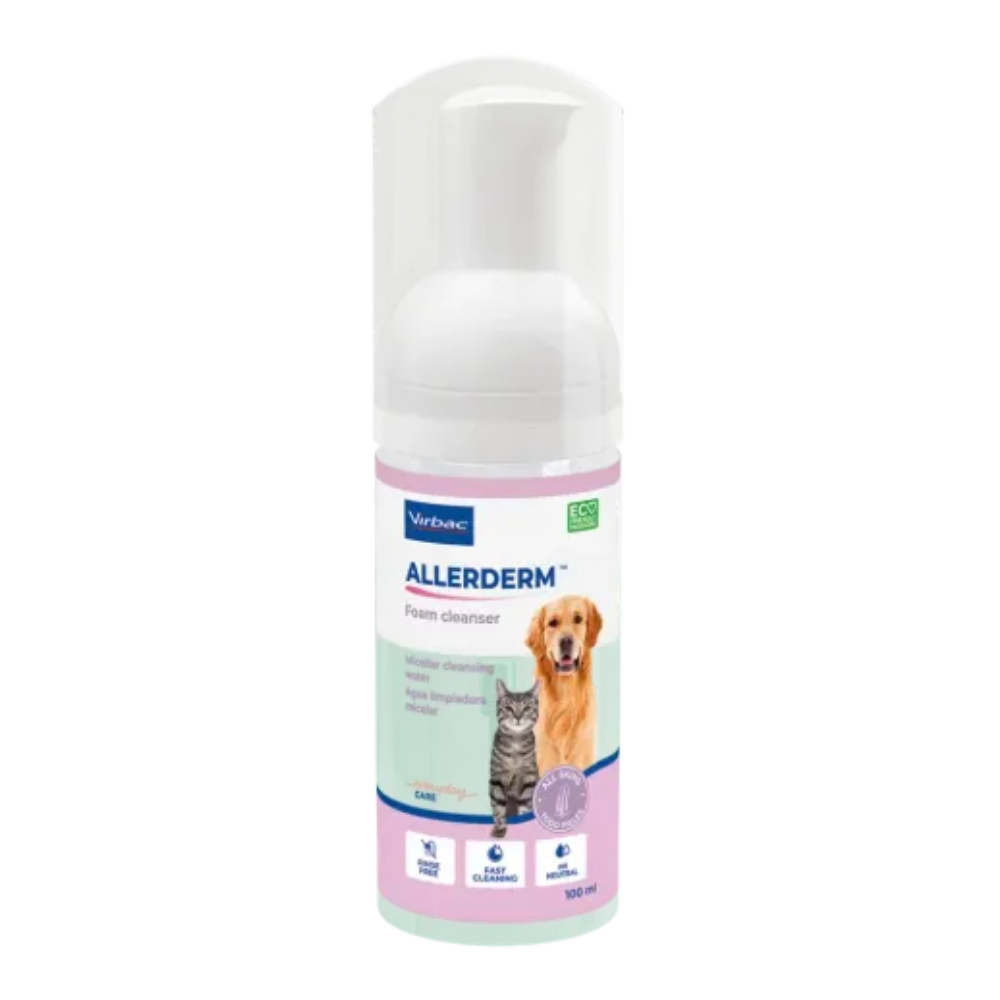 Virbac - Allerderm Foam Cleanser Schiuma Micellare Senza Risciacquo per Cani e Gatti Confezione 100 Ml