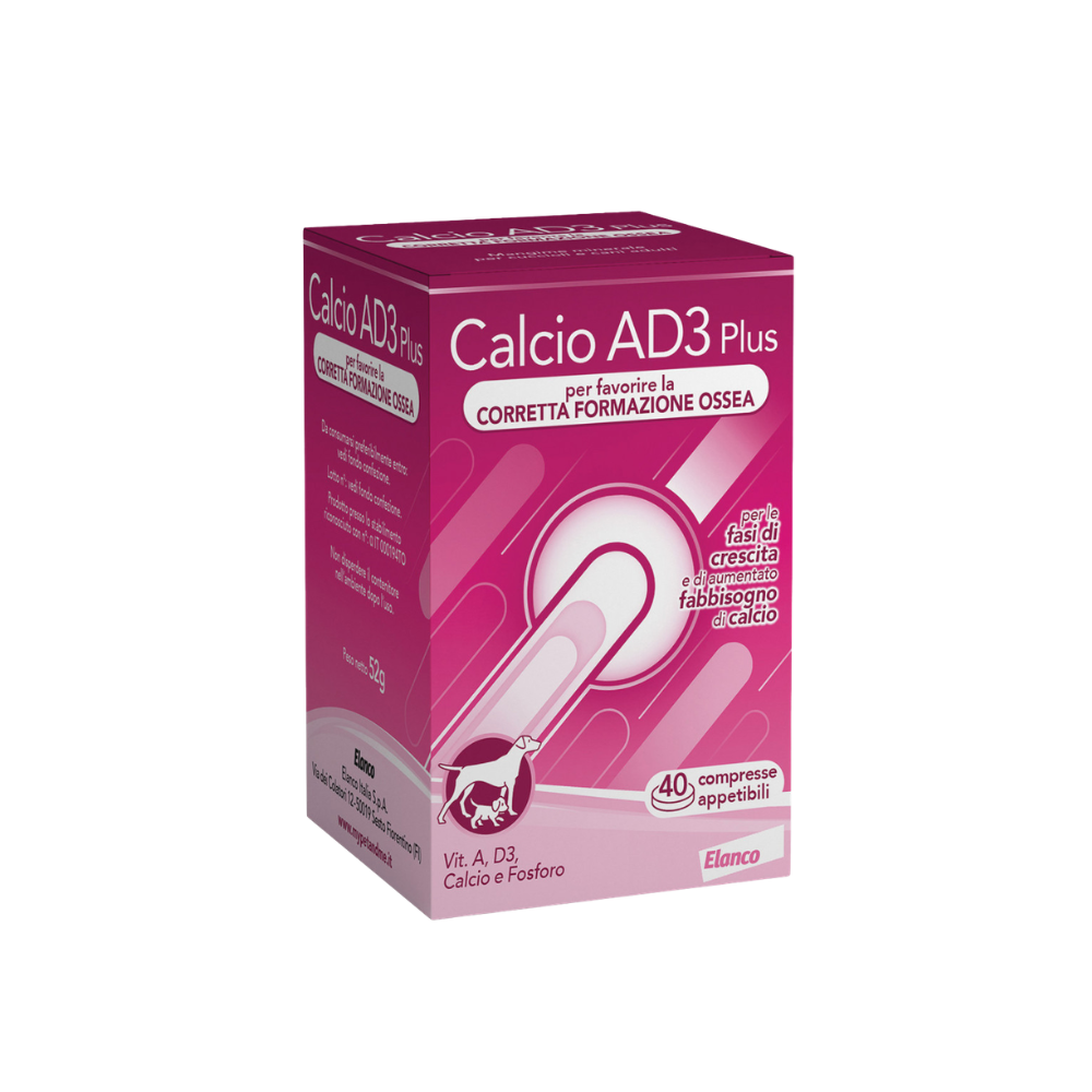 Elanco - Calcio AD3 Plus Integratori Ossa Cane e Gatto Confezione 40 Compresse