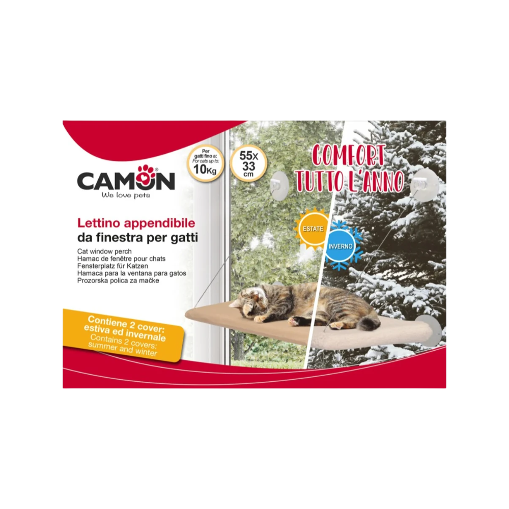 Camon - Lettino Appendibile per Gatti Estate Inverno 2 Cover Confezione 1 Pezzo