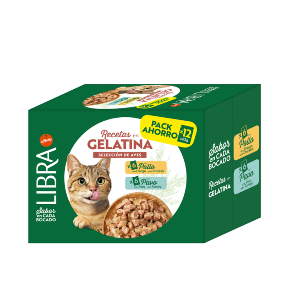 Libra - Ricette in Gelatina Pollo e Tacchino Gatto Confezione 12 Pezzi