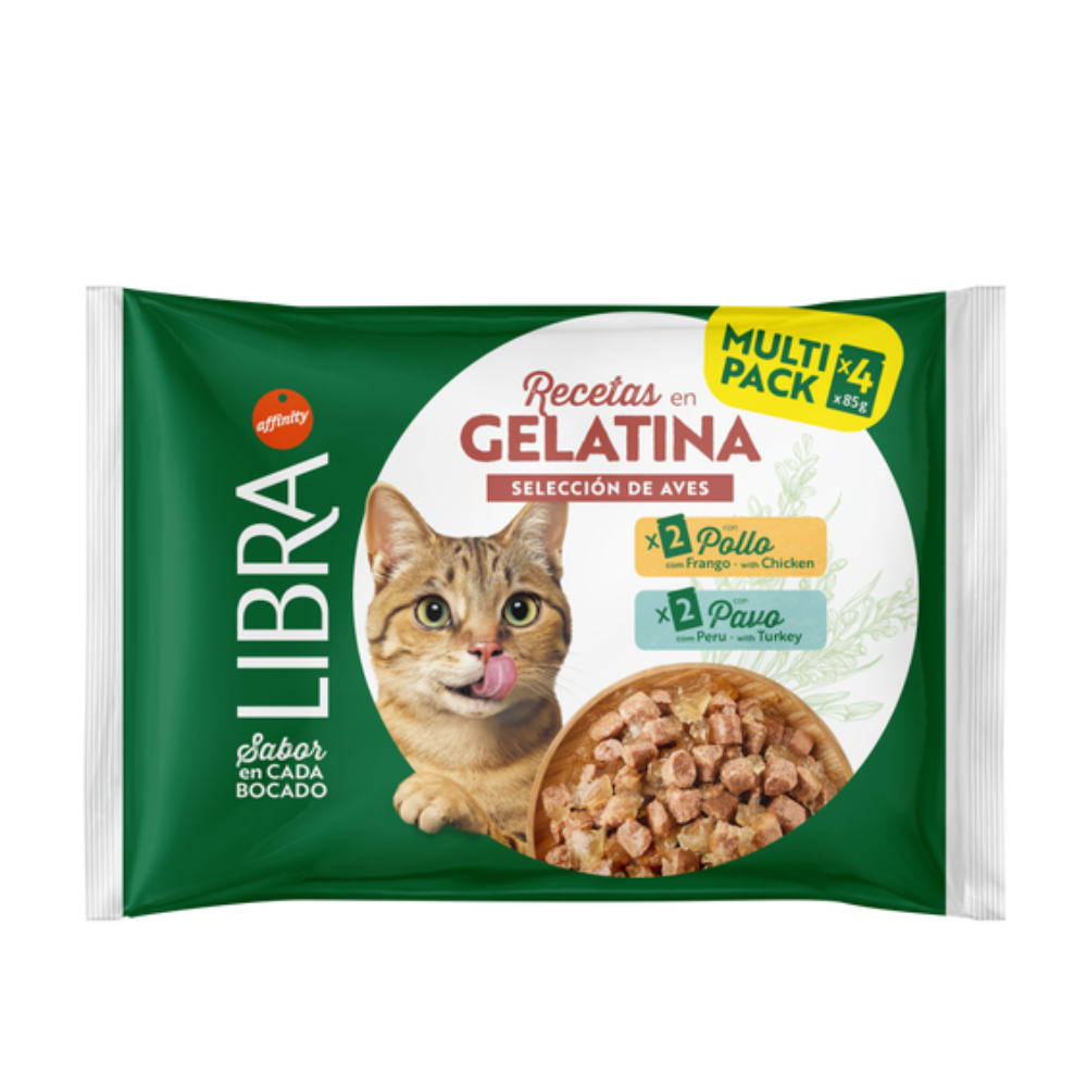 Libra - Ricette in Gelatina Pollo e Tacchino Gatto Confezione 4 Pezzi