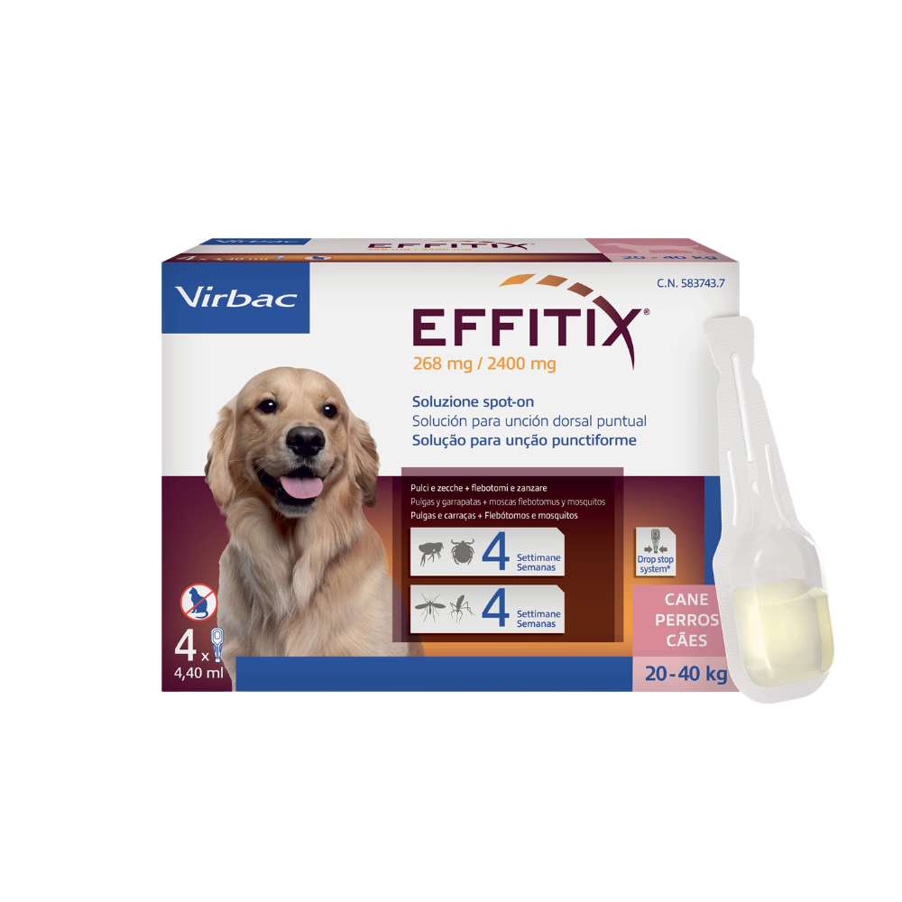 Virbac - Effitix Antiparassitario Spot On Large Cani 20–40 Kg Confezione 4 Pipette