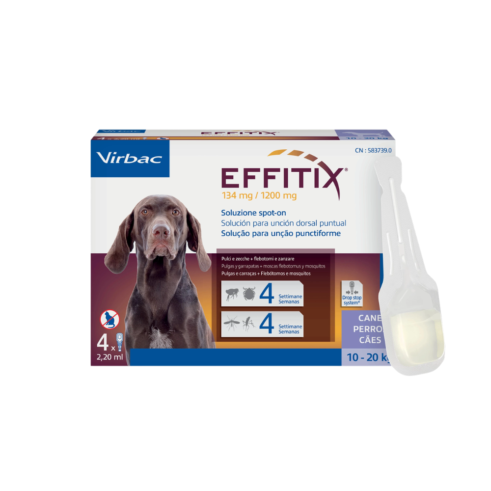 Virbac - Effitix Antiparassitario Spot On Medium Cani 10–20 Kg Confezione 4 Pipette